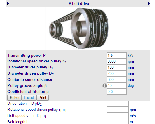 Online Calculations: V Belts Axle Load Calculation