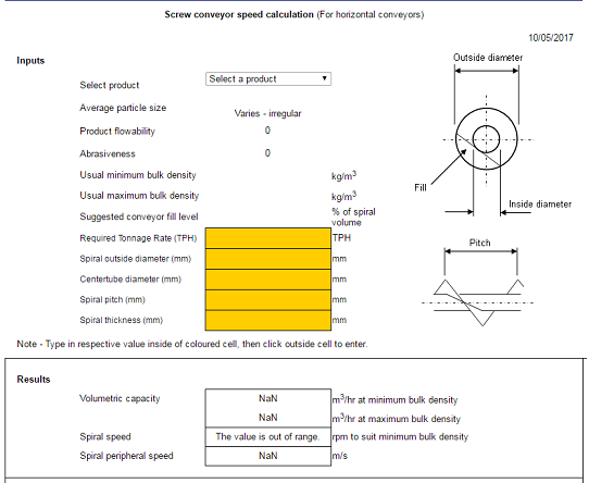 Online Calculations: Screw Conveyor Capacity and Speed