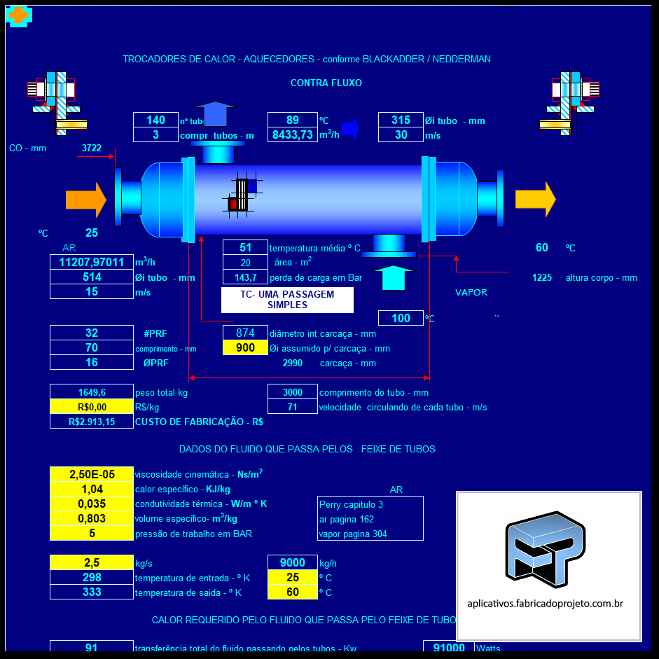 Aplicativos FP N3: Planilha para Cálculo de Aquecedores e Trocadores de Calor Casco Tubo