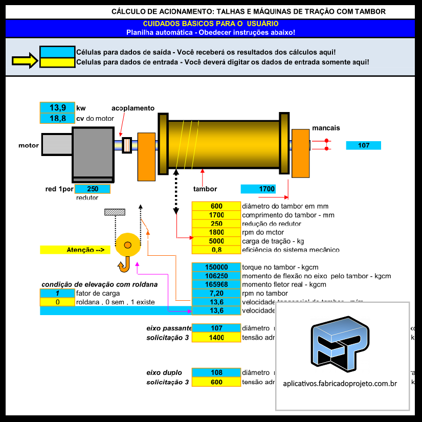 Aplicativos FP N3: Planilha para Cálculo de Talhas e Máquinas de Tração a Tambor