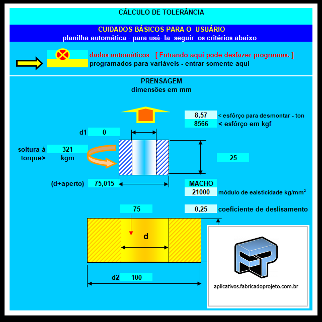 Applicazioni FP N3: Foglio di calcolo per il calcolo dell'assemblaggio per interferenza o pressione